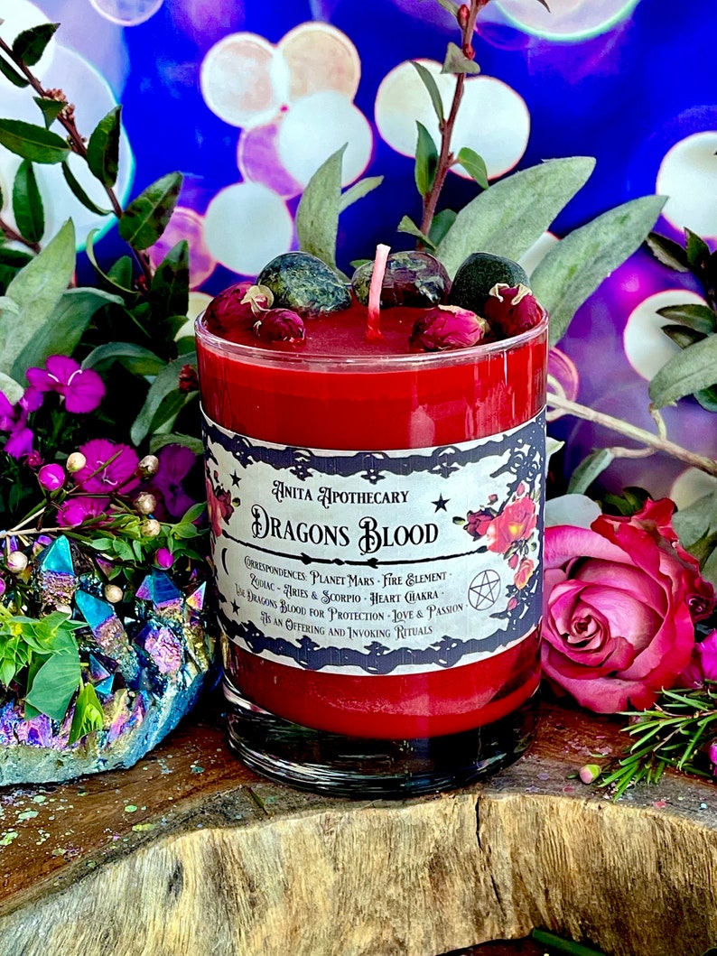 Dragons Blood Protection Candle Anita Apothecary, Witches Black salt, Dragons Blood Jasper, witches protection, Spell Candle, Witch Candle image 7