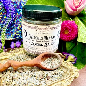 Witches Cooking Salts | Anita Apothecary, Kitchen Witch, Witches Kitchen, Black Salt, Salt, Witchcraft Salt, Hedge Witch, Cooking Salts