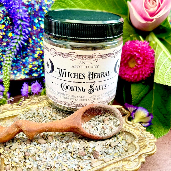 Witches Cooking Salts | Anita Apothecary, Kitchen Witch, Witches Kitchen, Black Salt, Salt, Witchcraft Salt, Hedge Witch, Cooking Salts