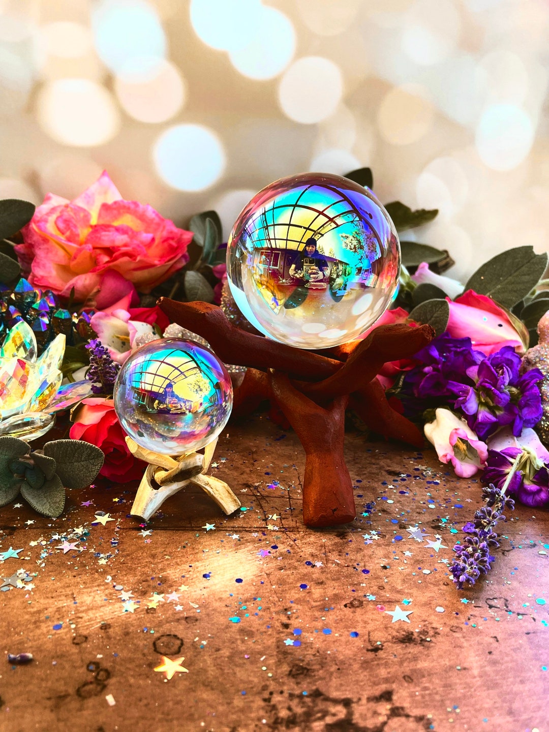 Aura Spheres ~ Anita Apothecary, Aura Sphere, Moon Goddess, Luna, La Luna, crystal ball, gazing ball, rainbow sphere