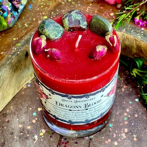 Dragons Blood Protection Candle Anita Apothecary, Witches Black salt, Dragons Blood Jasper, witches protection, Spell Candle, Witch Candle image 2