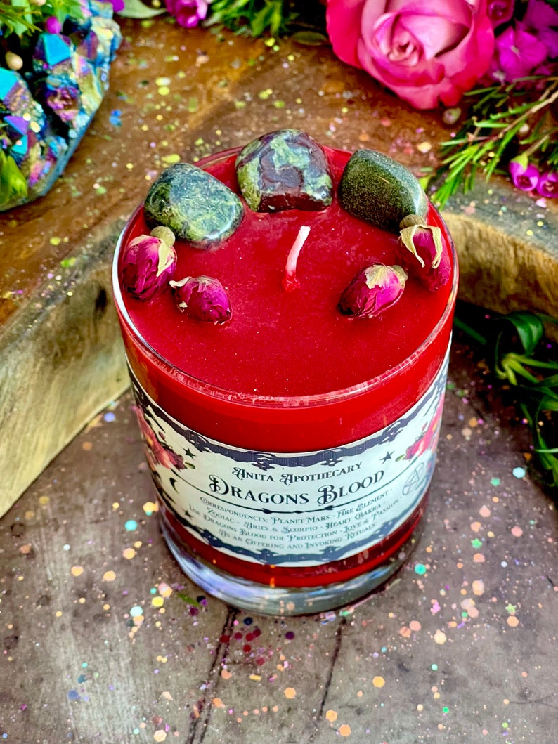 Dragons Blood Protection Candle Anita Apothecary, Witches Black salt, Dragons Blood Jasper, witches protection, Spell Candle, Witch Candle image 2