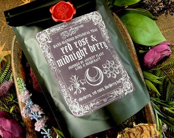 Red Rose & Midnight Berry Herbal Tea, Hand Blended Botanical Tea, Elderberry Rose Herbal Infusion, Witchy Folk Tea, Anita Apothecary Tea