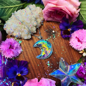 Moonflower Aura Moon Pendant ~ Anita Apothecary, Aura Crystal Jewelry, Aura Clear Quartz Jewelry, Spirit Quartz Necklace