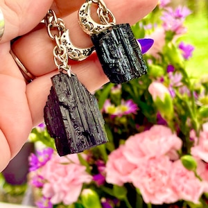 Raw Black Tourmaline Keychain ~ Anita Apothecary, Amethyst keychain, Lucky charms, Witchcraft tools, witches keychain