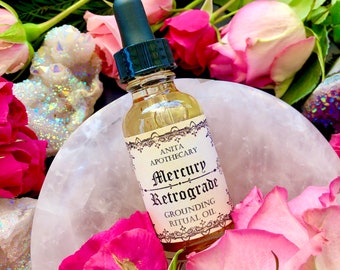 Mercury Retrograde Ritual Oil, Herbal Crystal Infused Body Oil, Cedar Ginger Clove Botanical Oil, Tourmaline Infused Aromatherapy Blend