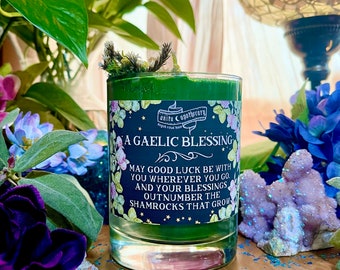 Gaelic Blessing Candle | Anita Apothecary, Irish Scottish Pagan Witchcraft, Scottish Irish Witch, Ancestor Candle, Scottish Witch, Shamrock