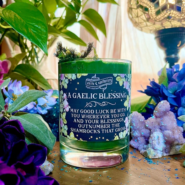 Gaelic Blessing Candle | Anita Apothecary, Irish Scottish Pagan Witchcraft, Scottish Irish Witch, Ancestor Candle, Scottish Witch, Shamrock