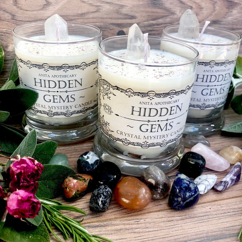 ORIGINAL Hidden Gems Crystal Mystery Candle Spell candle Etsy