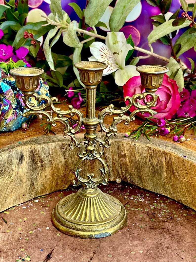 Vintage Brass Candleabra Anita Apothecary, WItches Candle Sticks, Small Candeabra, Silver Candle Stick, Silver Candleabra, Witch Tools image 6