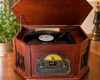 Mid Century Record Player, Nostalgic Turntable for Vinyl Record with Bluetooth