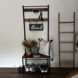Rustic Industrial 3-in-1 Hall Tree with Coat Rack and Shoe Storage Bench – Stylish Entryway Organiser, Steel Frame, Rustic Brown and Black