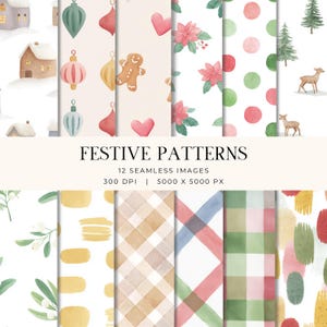 Christmas Seamless Pattern Bundle, Holiday Plaid Floral Gingerbread PNG, Cozy Digital Christmas Paper, Rustic Winter Background Scrapbook