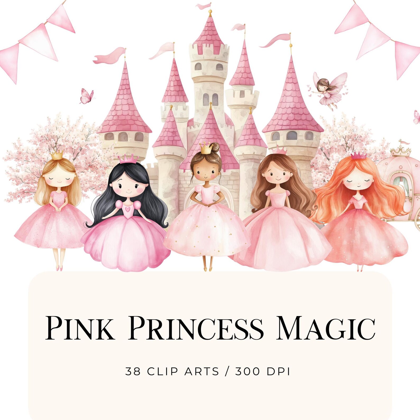Pink Princess Watercolor Clipart for Pink Princess Birthday Png Cute ...
