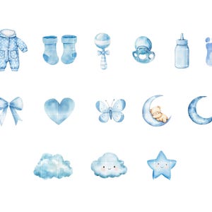 Watercolor Baby Boy Clipart Bundle Cute Baby Shower Clip Art Blue ...