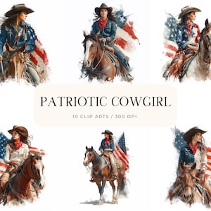 Patriotic Cowgirl Clipart Bundle: 4th of July Western Graphics (JPG)