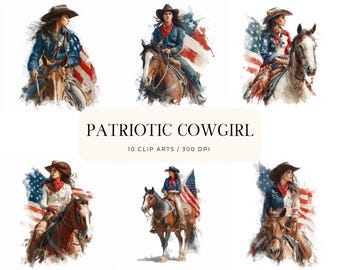 Patriotic Cowgirl Clipart Bundle: 4th of July Western Graphics (JPG)