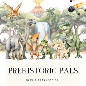 Paquete de imágenes prediseñadas de dinosaurios de acuarela, lindas imágenes prediseñadas de dinosaurios, decoración para fiesta de cumpleaños de dinosaurios, set de baby shower, pegatinas de dinosaurios para guardería, trex, SVG