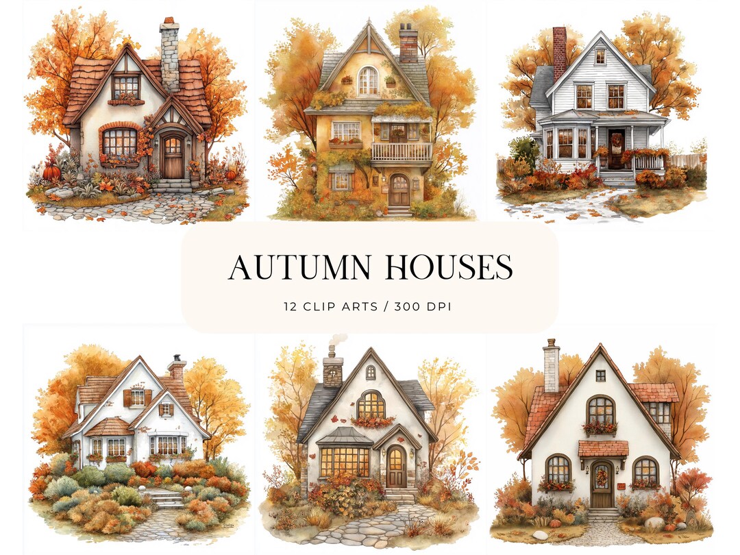 Fall Porch Clipart Bundle: Cozy Autumn House Watercolor Graphics (JPG ...