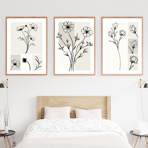 Flower Artful Wall Art | Artful Neutral Wall | Set of 3 Botanical Prints | Floral Lines Art | Minimalist Artful Art | Flower-art-printable
