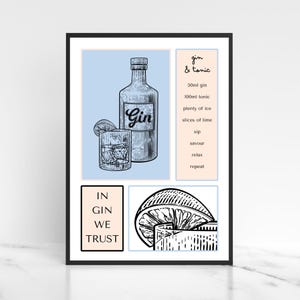 Kunstvoller Gin Print | Gin&Tonic Poster | Mid Century Druck Wandkunst | Trendige Wandkunst | Druckbare Cocktail | Küche Dekor | Barwagen Art.-Nr