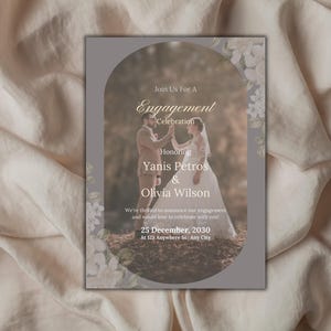 Verlobungskarte Benutzerdefinierte Paar Fotovorlage Bearbeitbare Canva Sofortiger Download Romantischer Vorschlag Hochzeitskarte Floral Digital Printable