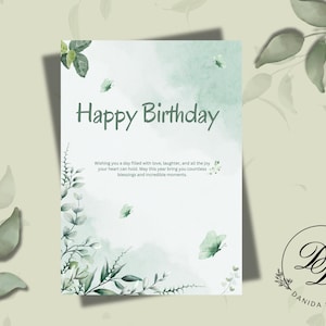 Whimsical Earth Lover Birthday Card Eco-Friendly Botanical Design Canva Template Printable Green Theme Party Nature Inspired Celebration