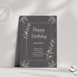 Modern Black Silver Birthday Card Sleek Minimalist Design Customizable Canva Template Digital Download Printable Chic Celebration Cards