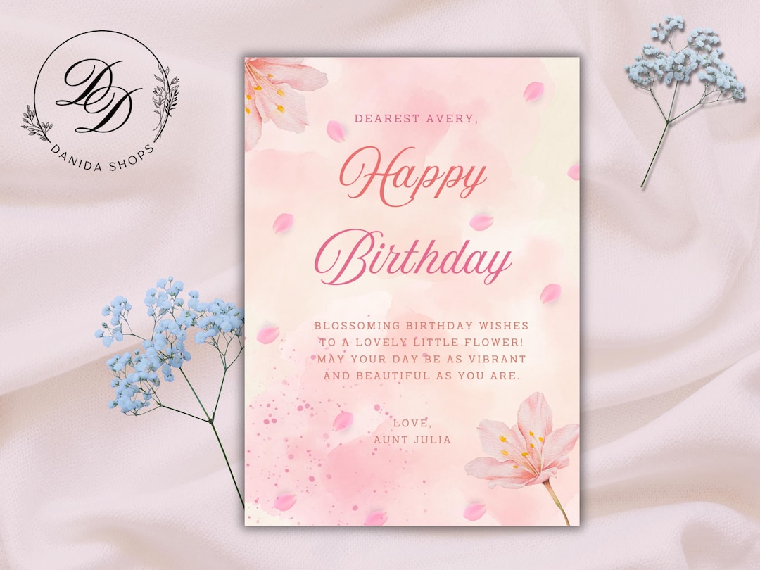 Pink Floral Birthday Card: Editable Canva Template (digital Download ...