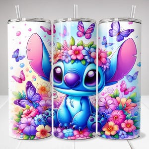 Magic Stitch Floral Watercolor Tumbler, 20oz Skinny Tumbler, Stitch Floral Tumbler Wrap, Sublimation Design, Png Digital File