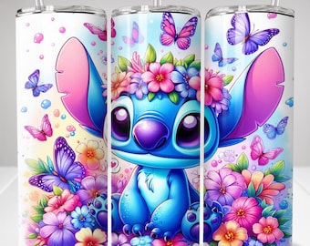 Magic Stitch Floral Watercolor Tumbler, 20oz Skinny Tumbler, Stitch Floral Tumbler Wrap, Sublimation Design, Png Digital File