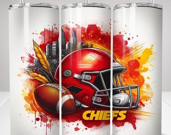 Envoltura de vaso delgado de 20 oz CHIEFS PNG, diseño sin costuras de vaso de mascota deportiva, plantilla de descarga digital de vaso de sublimación de 20 oz