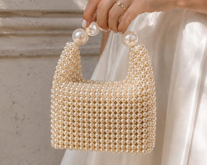 Handmade Ivory Pearl Bridal Bag, Elegant Wedding Bag, UK Fast Shipping