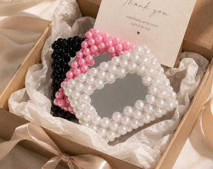 Handmade Pearl Compact Mirror, Mini Coquette Bag Accessory, Women's Purse Mirror