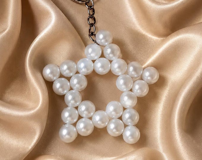 Handmade Pearl Star Keychain, Elegant Beaded Bag Charm, Coquette Style