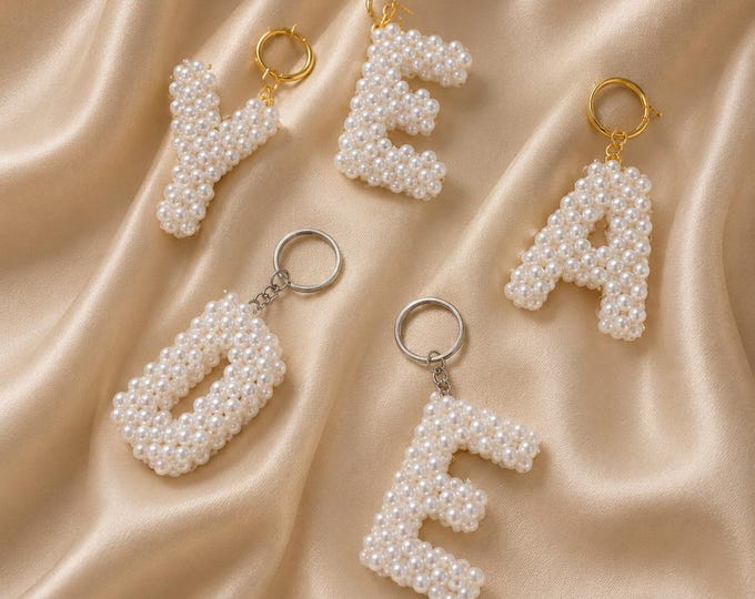 Handmade Personalized Pearl Letter Keychain, Handmade Beaded Bag Charm, Coquette Accessory