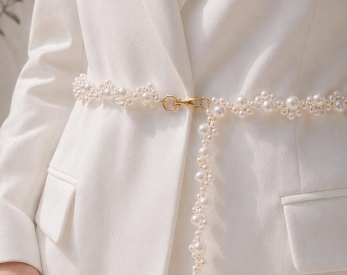 Handmade Pearl Bridal Belt, Ivory Wedding Dress Waist Accessory
