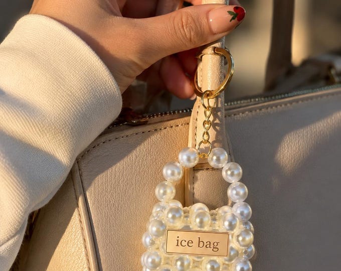 Handmade Pearl Beaded Mini Handbag Keychain, Luxury Bag Charm, Elegant Accessory, UK Fast Shipping