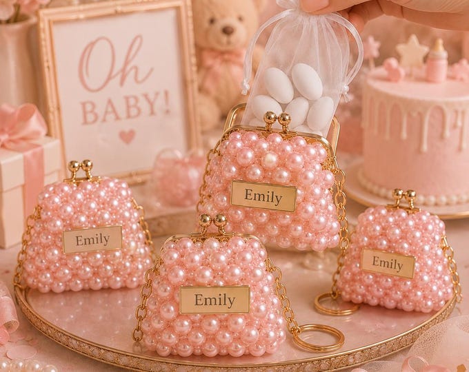 Pearl Coin Purse Keychain – Elegant Wedding Favor & Bridesmaid Gift, Set of 15