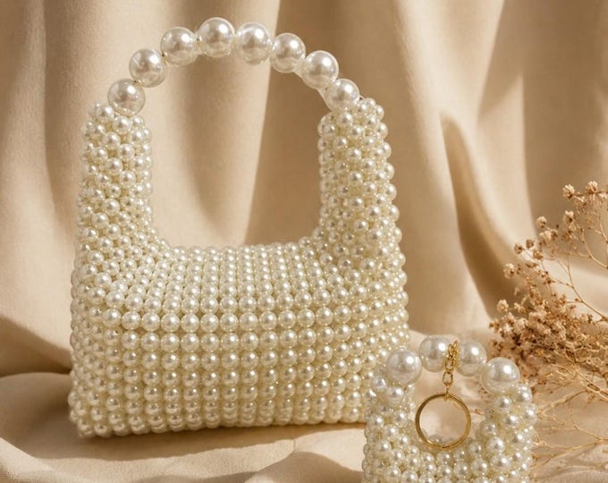 Handmade Pearl Beaded Clutch & Mini Wallet Set, Ivory Bridal Accessory