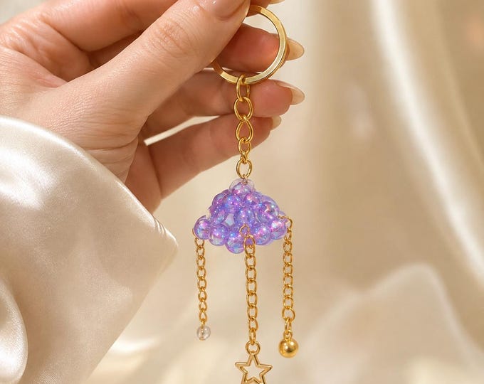 Beaded Keychain, Purple Iridescent Charm, Baby Shower Favor, Birthday Party Gift (Set of 10)