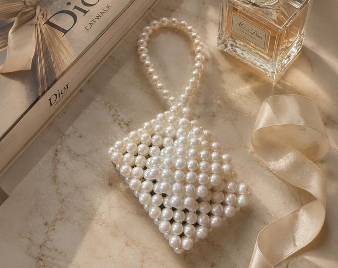 Handmade Pearl Beaded Wallet, Ivory Bridal Clutch Purse, Wedding Accessory