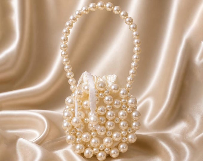 Handmade Pearl Beaded Bridal Bag | Satin Lined Evening Purse