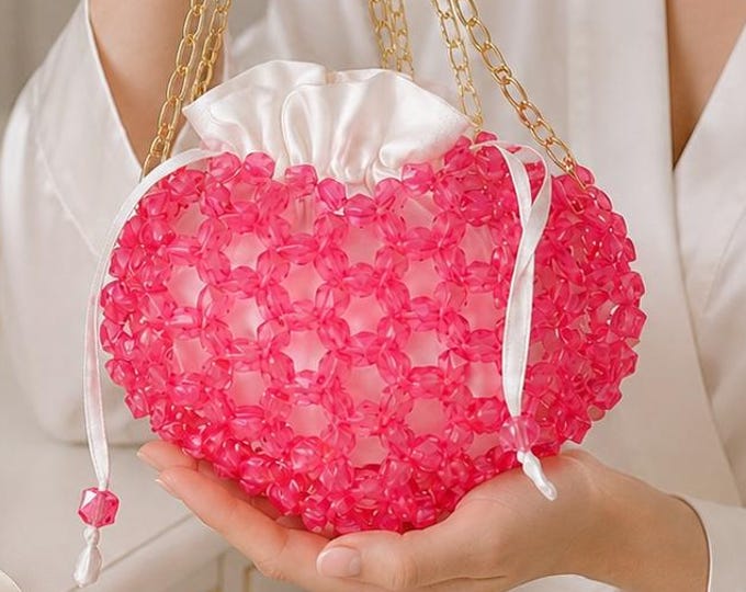 Handmade Beaded Crystal Purse, Pearl Inspired Evening Bag, Coquette Mini Handbag, Fast Shipping