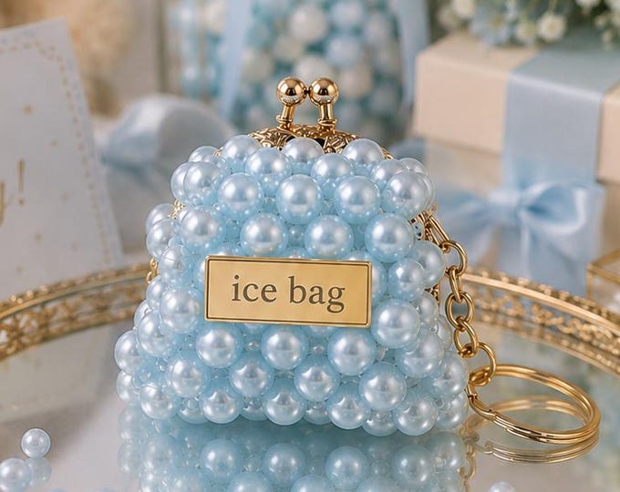 Personalized Pearl Beaded Mini Coin Purse Keychain, Baby Shower Favor, Set of 10