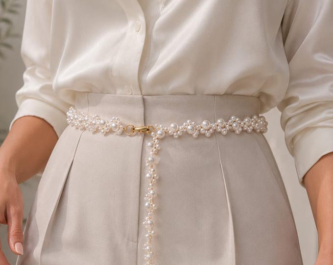 Handmade Pearl Bridal Belt, Ivory Wedding Dress Waist Accessory, Set of 5