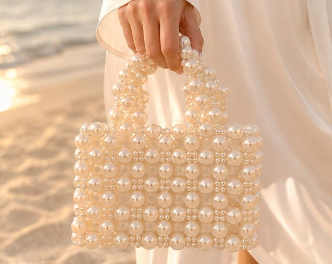 Handmade Pearl Beaded Bag, Bridal Shoulder Bag, Elegant Evening Purse, Gift for Her