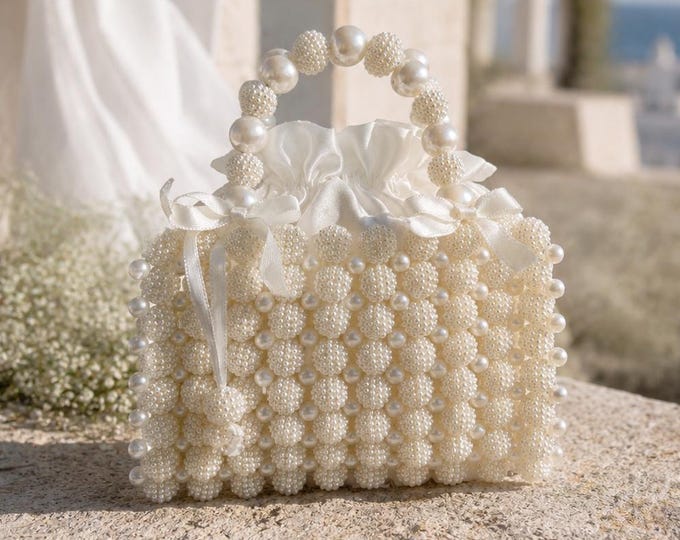 Handmade Pearl Beaded Bridal Bag, Ivory Wedding Clutch, Elegant Bridesmaid Accessory, Fast Shipping