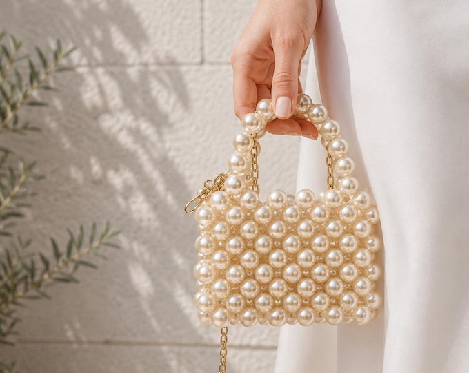 Handmade Pearl Beaded Bag, Ivory Bridal Clutch, Elegant Evening Purse, Gift for Her