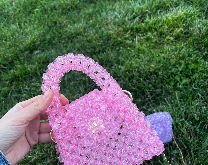 Handmade Pearl Beaded Mini Bag, Elegant Evening Clutch, Bridal Purse, Fast Shipping